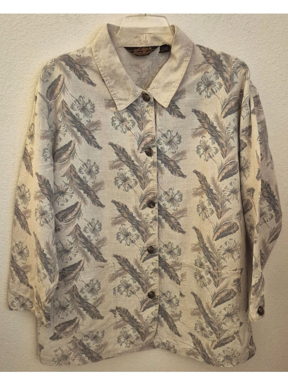 Eddie Bauer Oversize Linen Blend Shacket w/Pockets Leaf Print Fits up to Size 20